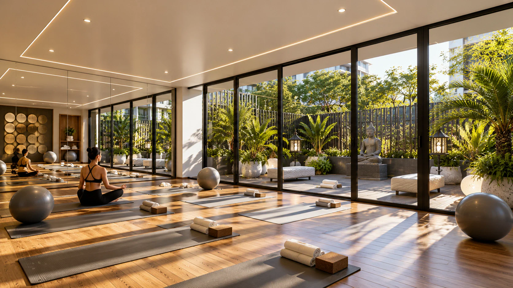 Estudio de yoga con jardín zen
